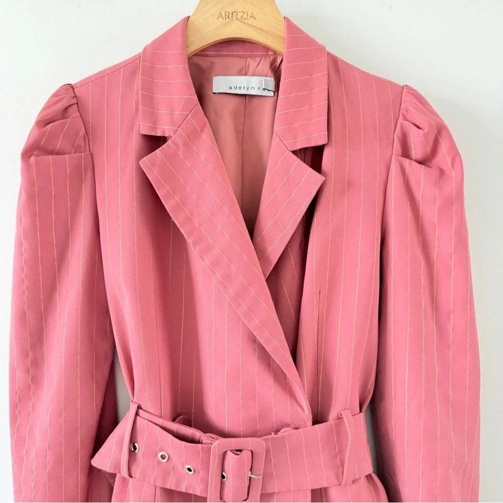 Adelyn Rae Pink Pinstripe Belted Blazer Dress XS Double Breasted Mini - Picture 4 of 14